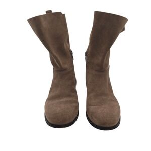 Lands' End Womens 6.5 Taupe Suede Leather Ankle Boots Side Zip Up Minimalist Y2K